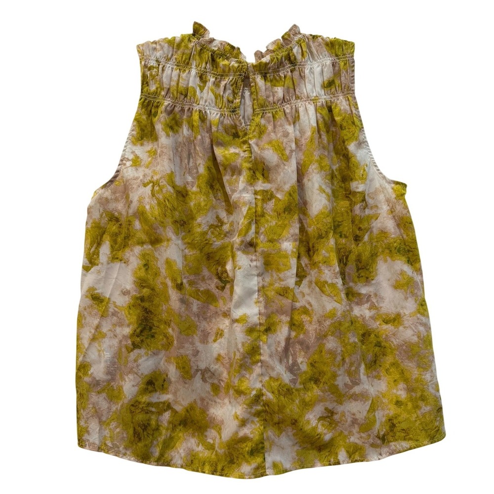 Joie Womens Summer Porcelain Print Sleeveless Ruffle Neck Smocked Blouse Size L - Picture 2 of 6